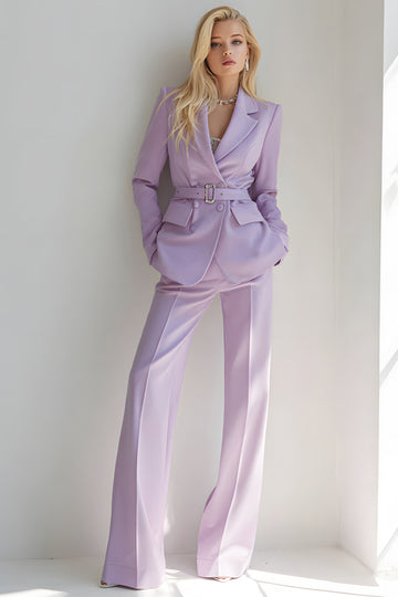 Lilac 2-Piece Notched Lapel Women Suits With Belt